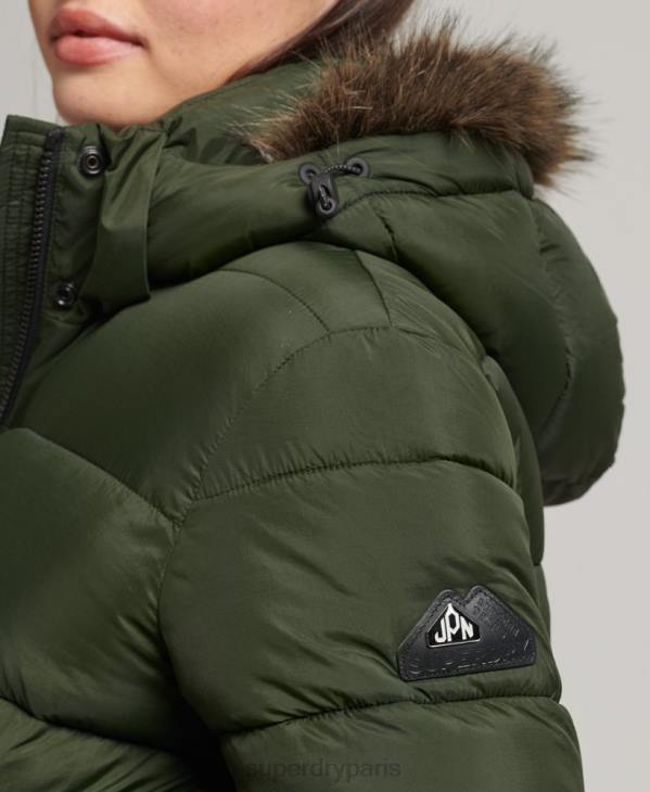 Superdry femmes manteau intermédiaire à capuche D64Z5633 vêtements vert