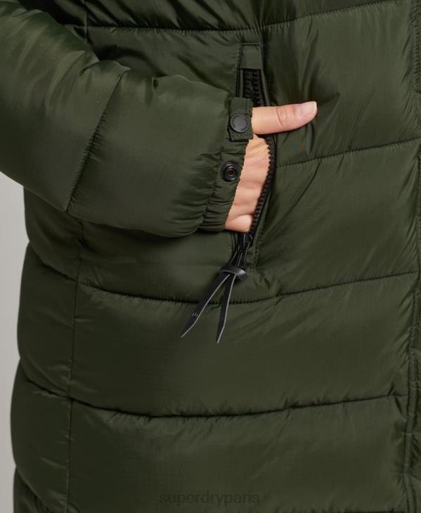 Superdry femmes manteau intermédiaire à capuche D64Z5633 vêtements vert