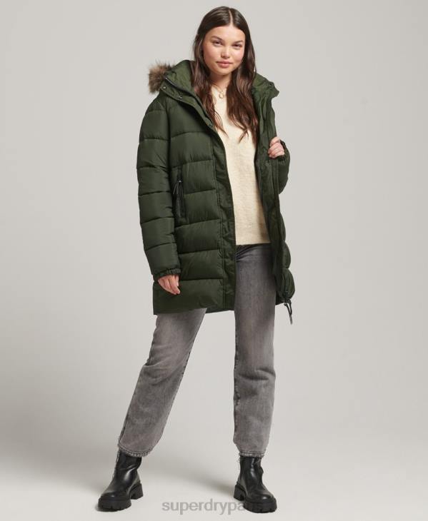 Superdry femmes manteau intermédiaire à capuche D64Z5633 vêtements vert