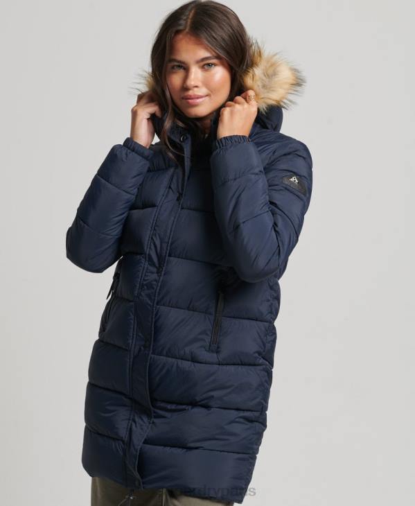 Superdry femmes manteau intermédiaire à capuche D64Z5669 vêtements marine
