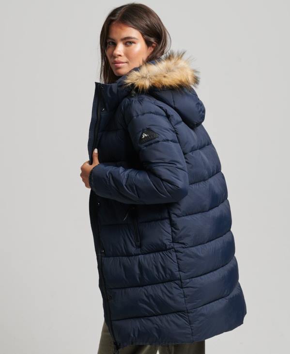 Superdry femmes manteau intermédiaire à capuche D64Z5669 vêtements marine