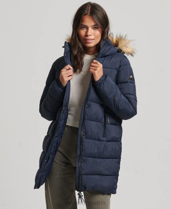 Superdry femmes manteau intermédiaire à capuche D64Z5669 vêtements marine