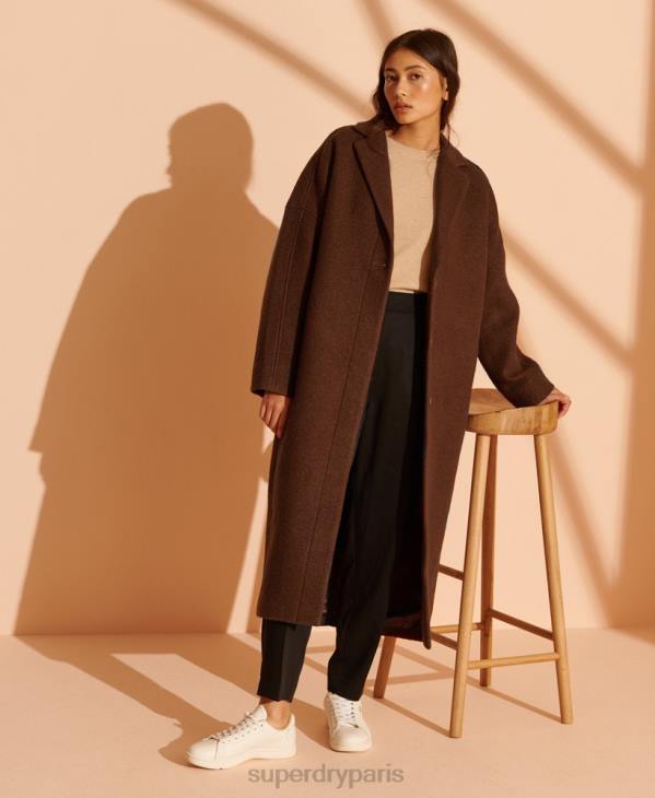 Superdry femmes manteau long en laine édition limitée D64Z5573 vêtements bronzer