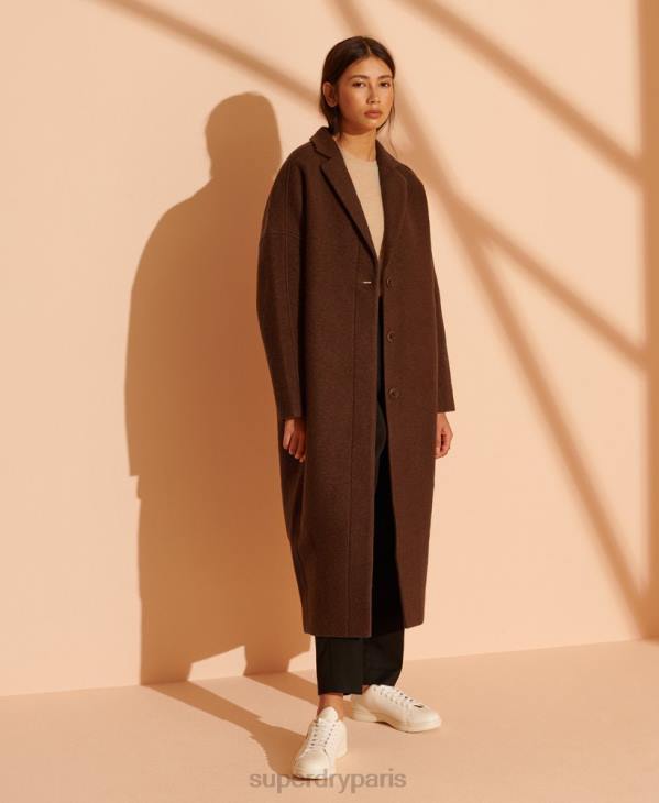 Superdry femmes manteau long en laine édition limitée D64Z5573 vêtements bronzer