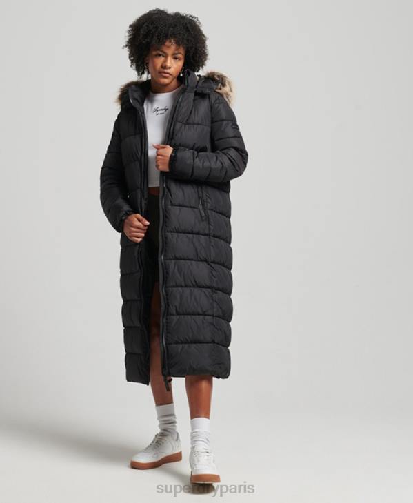 Superdry femmes manteau long fuji à capuche montagne D64Z5509 vêtements noir