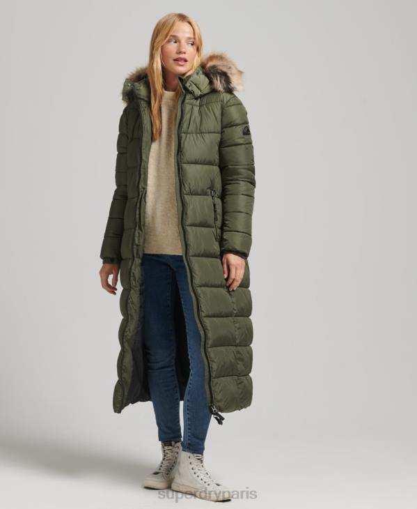 Superdry femmes manteau long fuji à capuche montagne D64Z5671 vêtements kaki