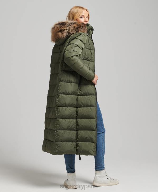 Superdry femmes manteau long fuji à capuche montagne D64Z5671 vêtements kaki