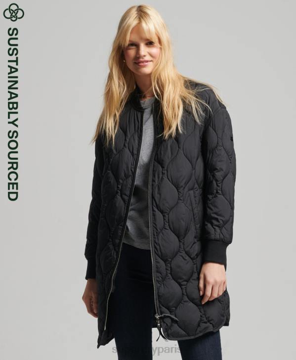 Superdry femmes manteau long matelassé studios D64Z3798 vêtements noir