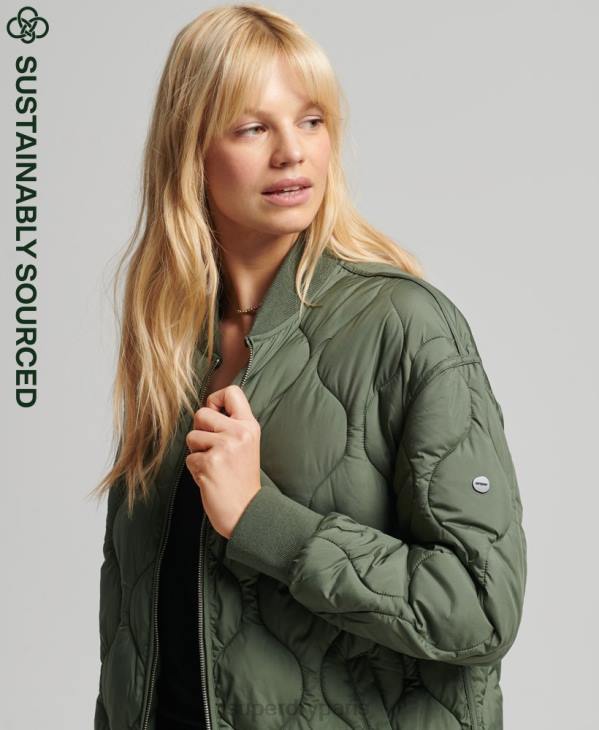 Superdry femmes manteau long matelassé studios D64Z3799 vêtements vert