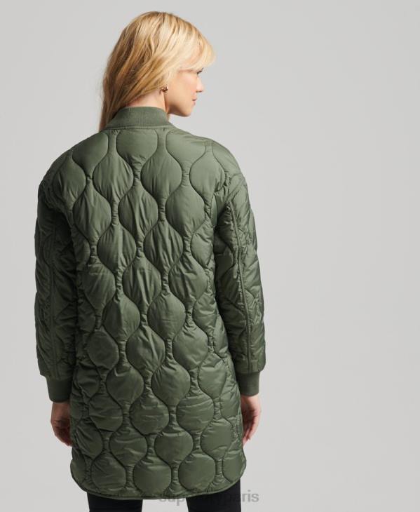 Superdry femmes manteau long matelassé studios D64Z3799 vêtements vert