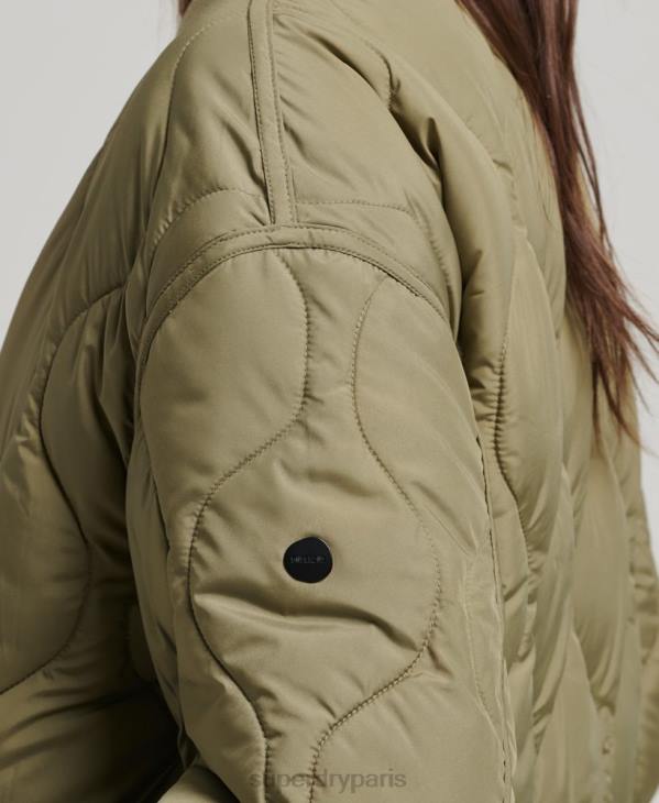 Superdry femmes manteau matelassé long D64Z3583 vêtements vert