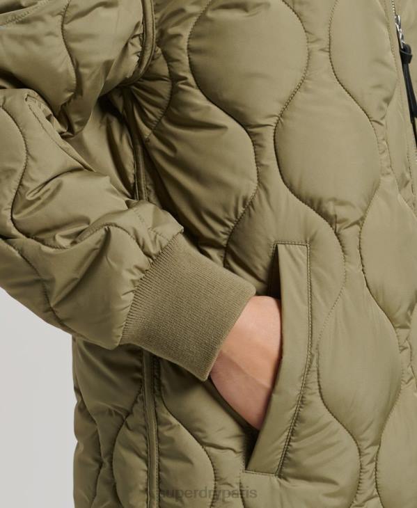 Superdry femmes manteau matelassé long D64Z3583 vêtements vert