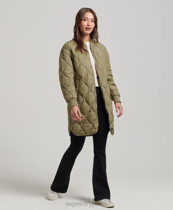 Superdry femmes manteau matelassé long D64Z3583 vêtements vert