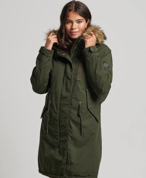 Superdry femmes manteau parka militaire authentique en fausse fourrure D64Z5493 vêtements vert