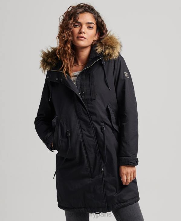 Superdry femmes manteau parka militaire authentique en fausse fourrure D64Z5731 vêtements gris foncé