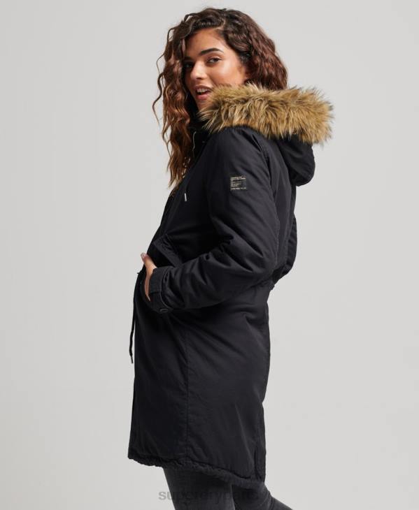 Superdry femmes manteau parka militaire authentique en fausse fourrure D64Z5731 vêtements gris foncé