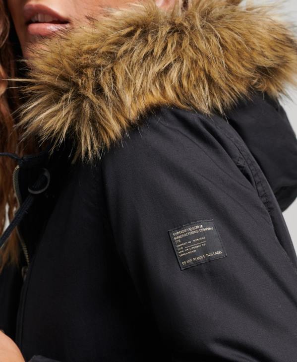 Superdry femmes manteau parka militaire authentique en fausse fourrure D64Z5731 vêtements gris foncé
