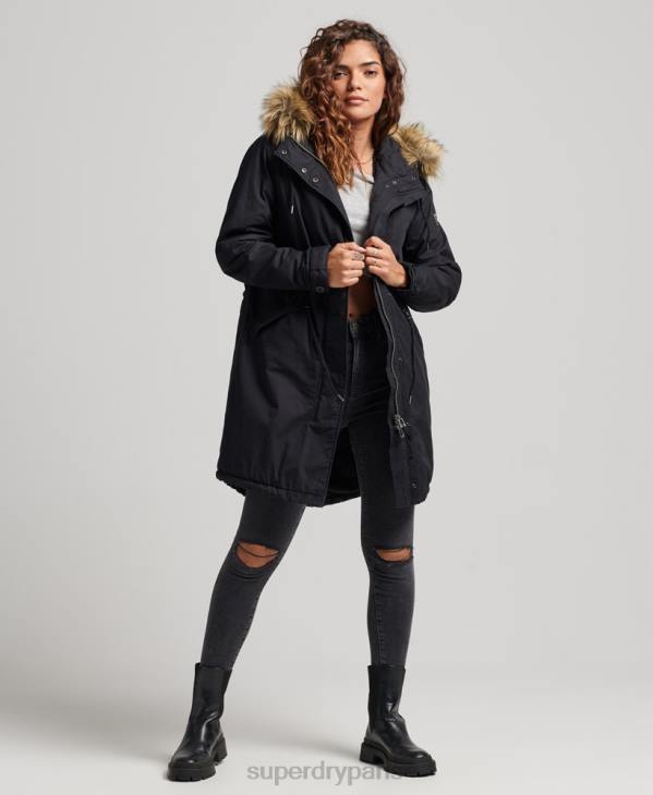 Superdry femmes manteau parka militaire authentique en fausse fourrure D64Z5731 vêtements gris foncé