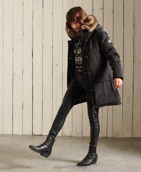 Superdry femmes parka à capuche en fausse fourrure D64Z3641 vêtements noir