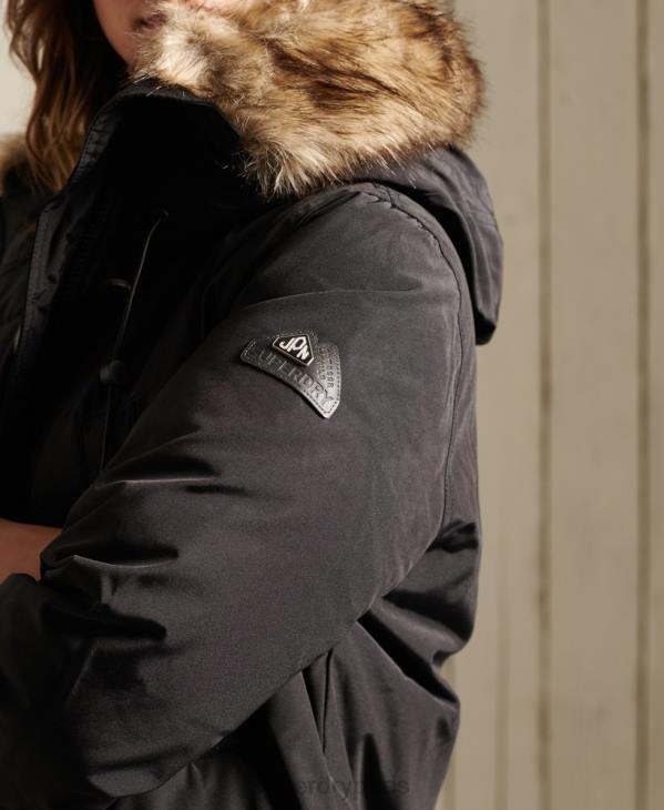 Superdry femmes parka à capuche en fausse fourrure D64Z3641 vêtements noir