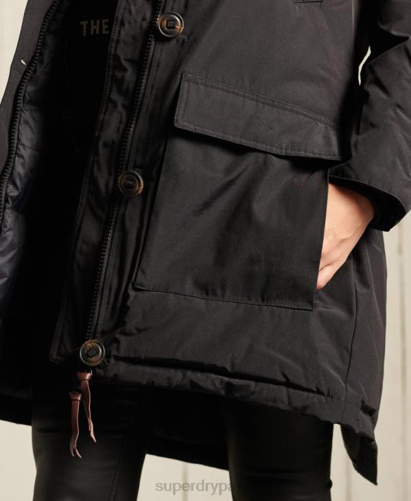 Superdry femmes parka à capuche en fausse fourrure D64Z3641 vêtements noir