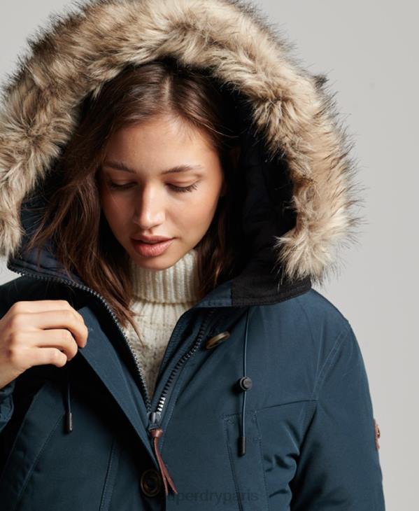 Superdry femmes parka à capuche en fausse fourrure D64Z3727 vêtements marine