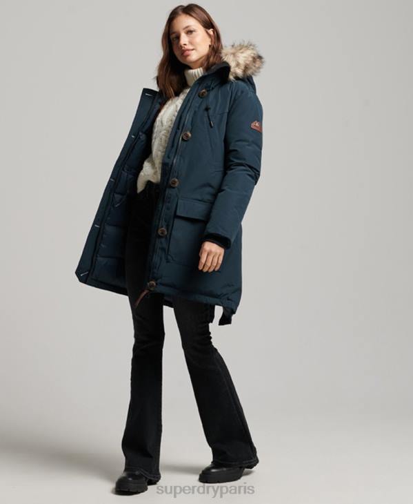 Superdry femmes parka à capuche en fausse fourrure D64Z3727 vêtements marine