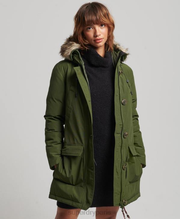 Superdry femmes parka à capuche en fausse fourrure D64Z3775 vêtements vert