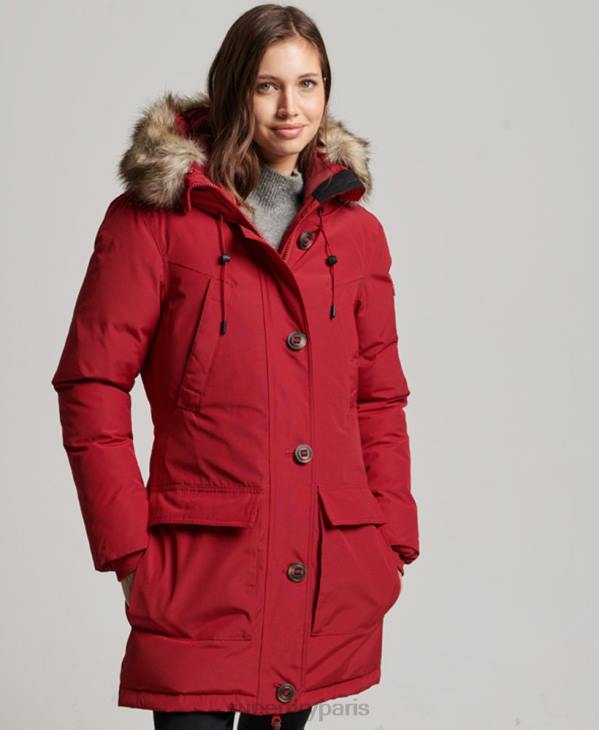 Superdry femmes parka à capuche en fausse fourrure D64Z3776 vêtements rouge