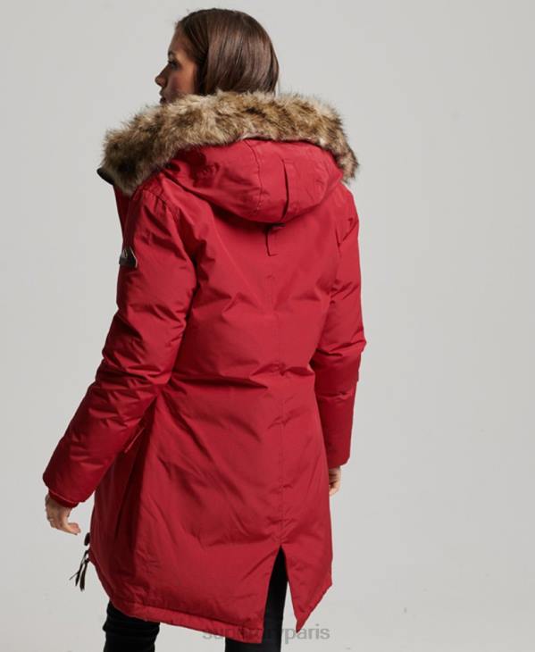 Superdry femmes parka à capuche en fausse fourrure D64Z3776 vêtements rouge
