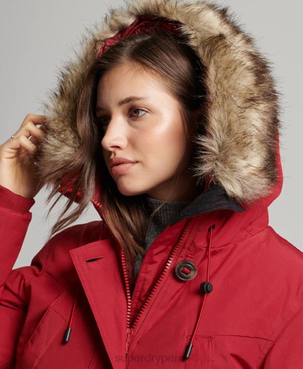Superdry femmes parka à capuche en fausse fourrure D64Z3776 vêtements rouge