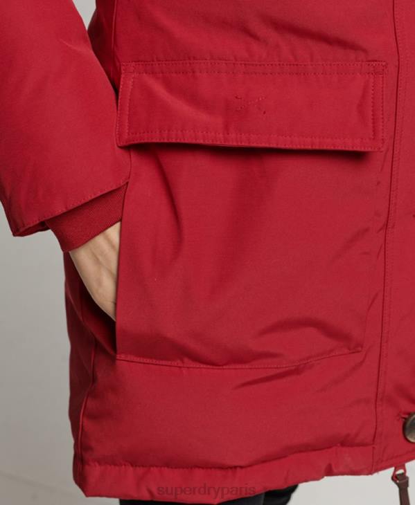 Superdry femmes parka à capuche en fausse fourrure D64Z3776 vêtements rouge