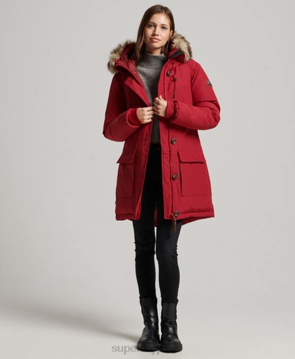 Superdry femmes parka à capuche en fausse fourrure D64Z3776 vêtements rouge