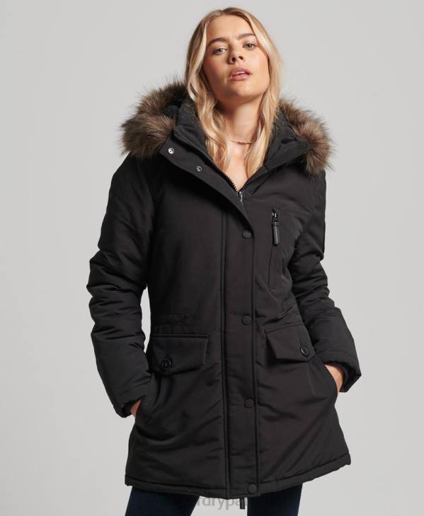 Superdry femmes parka à capuche en fausse fourrure everest D64Z3762 vêtements noir
