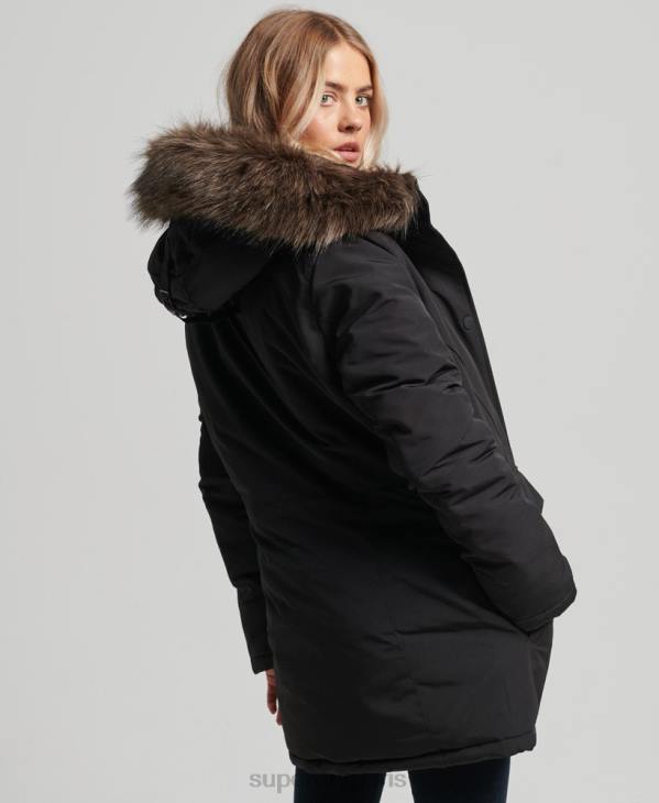 Superdry femmes parka à capuche en fausse fourrure everest D64Z3762 vêtements noir