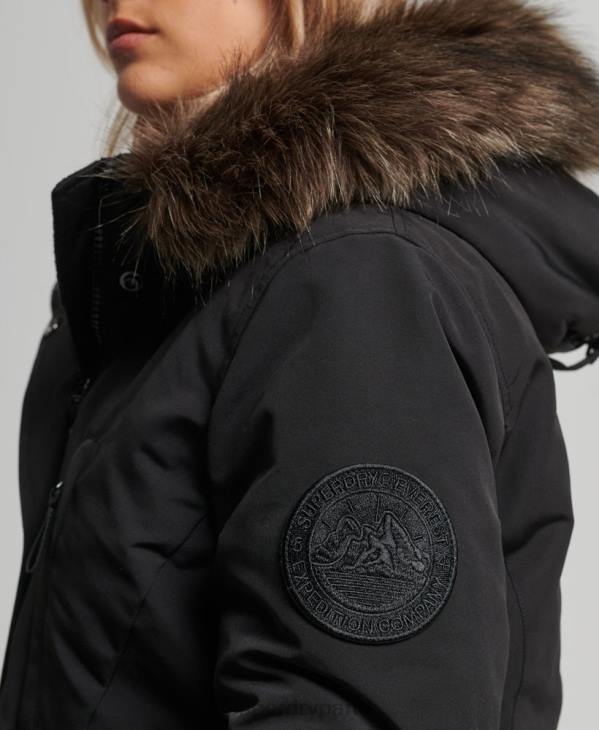 Superdry femmes parka à capuche en fausse fourrure everest D64Z3762 vêtements noir