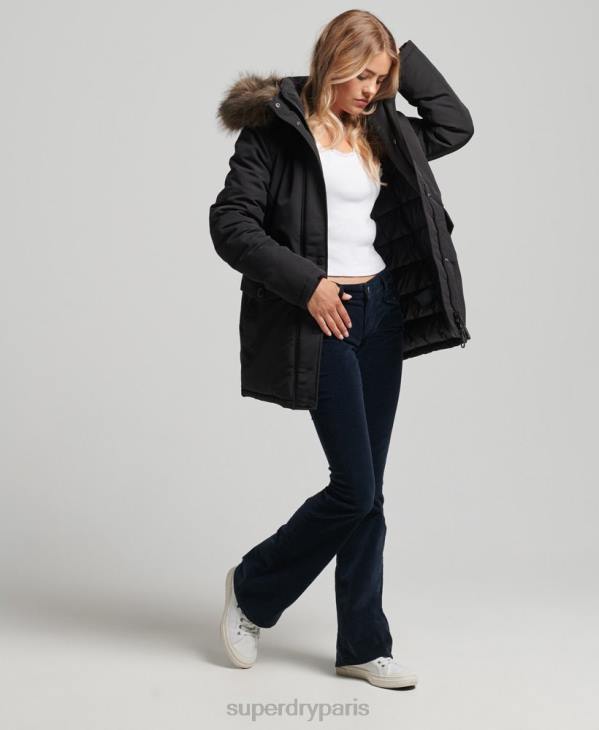 Superdry femmes parka à capuche en fausse fourrure everest D64Z3762 vêtements noir