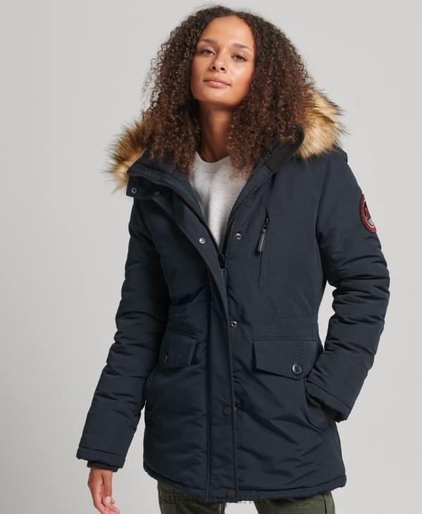 Superdry femmes parka à capuche en fausse fourrure everest D64Z3771 vêtements marine
