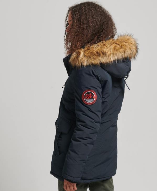 Superdry femmes parka à capuche en fausse fourrure everest D64Z3771 vêtements marine