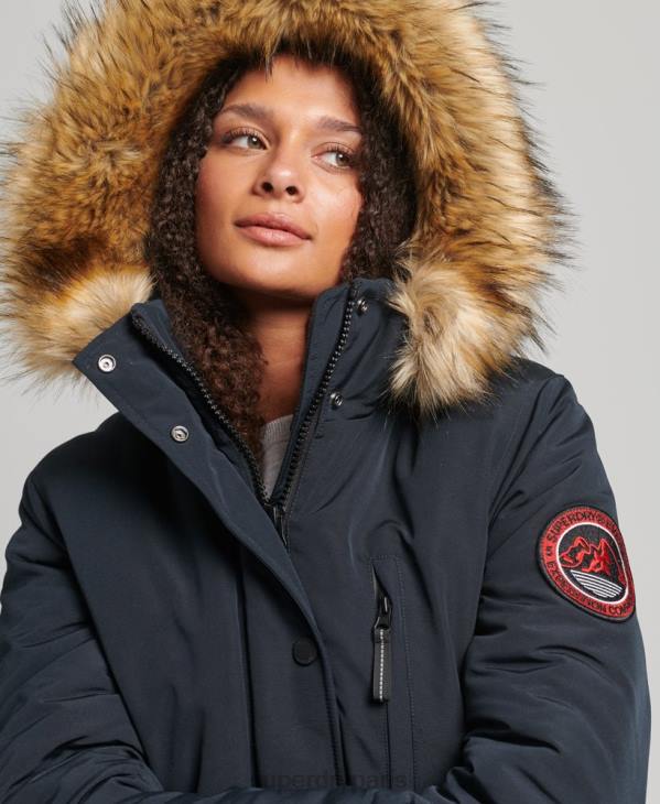 Superdry femmes parka à capuche en fausse fourrure everest D64Z3771 vêtements marine