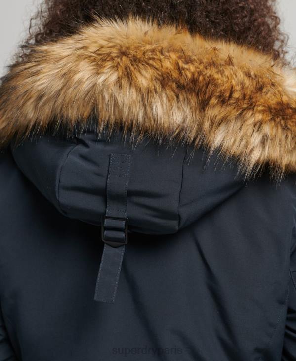 Superdry femmes parka à capuche en fausse fourrure everest D64Z3771 vêtements marine