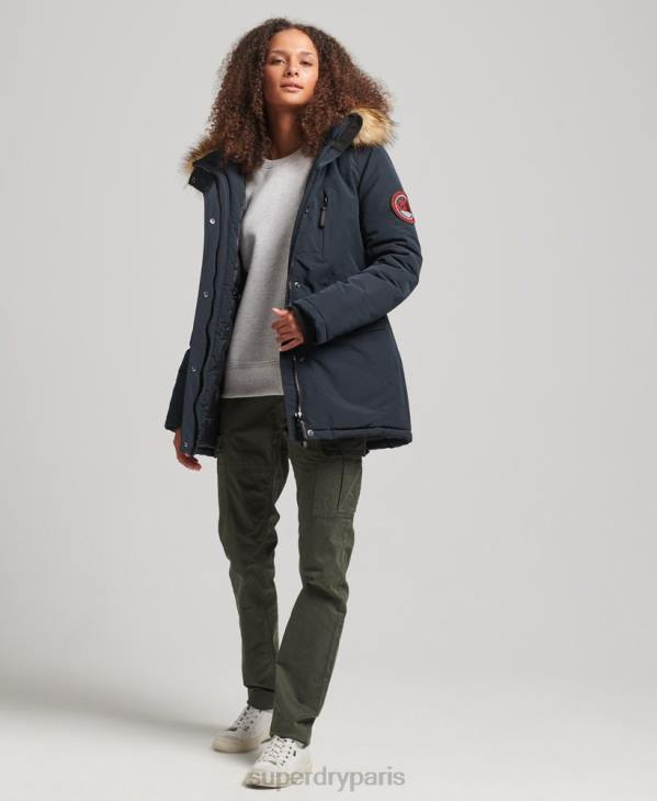 Superdry femmes parka à capuche en fausse fourrure everest D64Z3771 vêtements marine