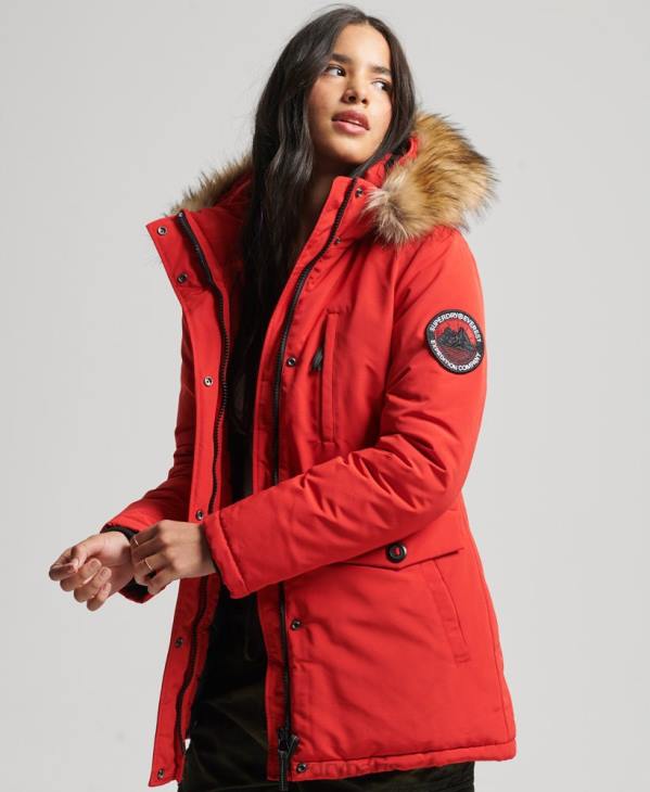 Superdry femmes parka à capuche en fausse fourrure everest D64Z3772 vêtements rouge