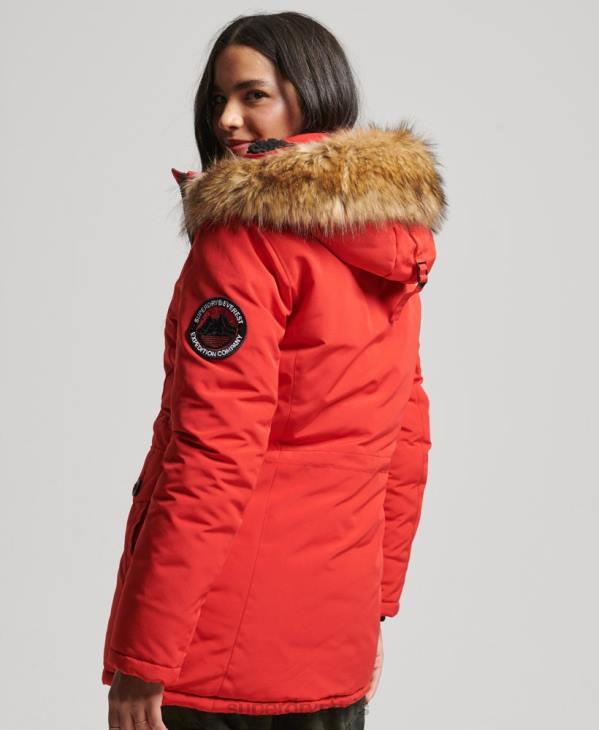 Superdry femmes parka à capuche en fausse fourrure everest D64Z3772 vêtements rouge
