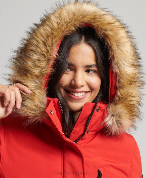 Superdry femmes parka à capuche en fausse fourrure everest D64Z3772 vêtements rouge