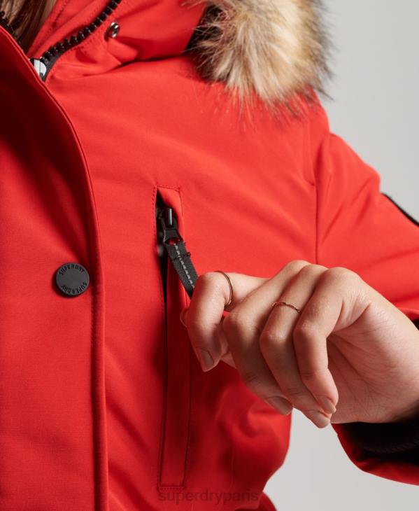 Superdry femmes parka à capuche en fausse fourrure everest D64Z3772 vêtements rouge