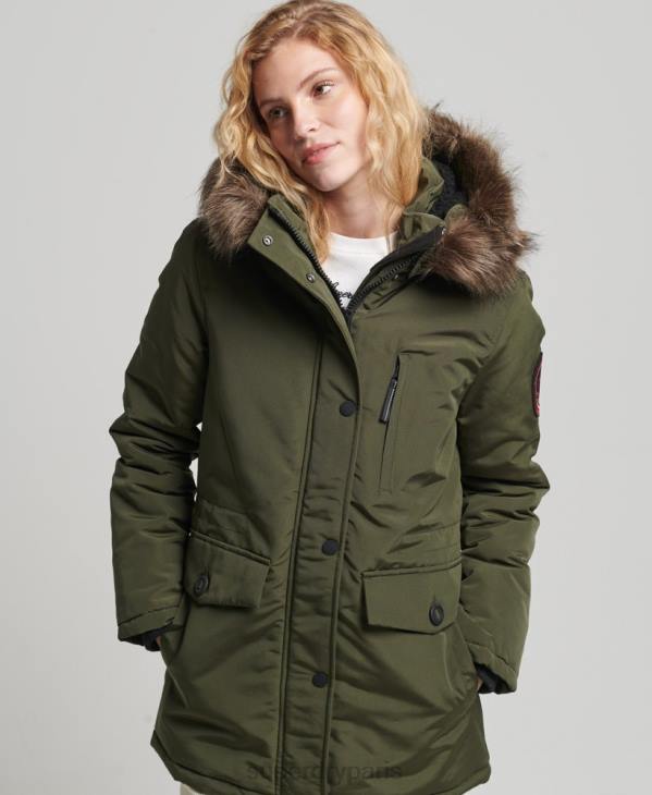 Superdry femmes parka à capuche en fausse fourrure everest D64Z3773 vêtements kaki