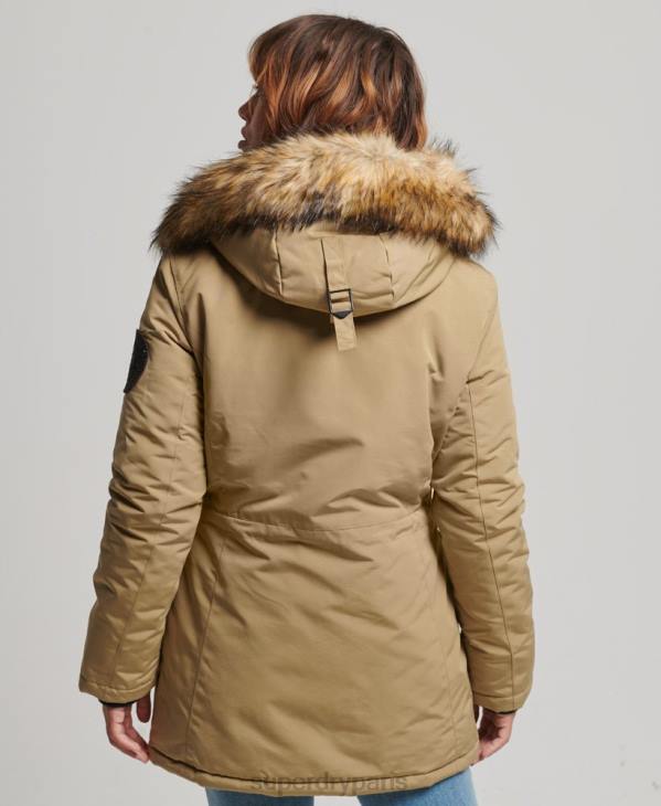 Superdry femmes parka à capuche en fausse fourrure everest D64Z3774 vêtements brun