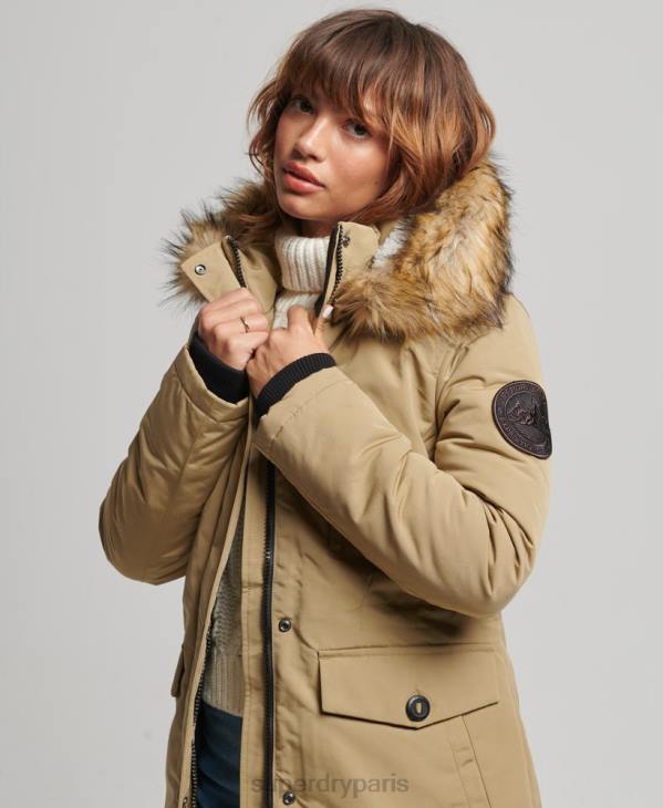 Superdry femmes parka à capuche en fausse fourrure everest D64Z3774 vêtements brun