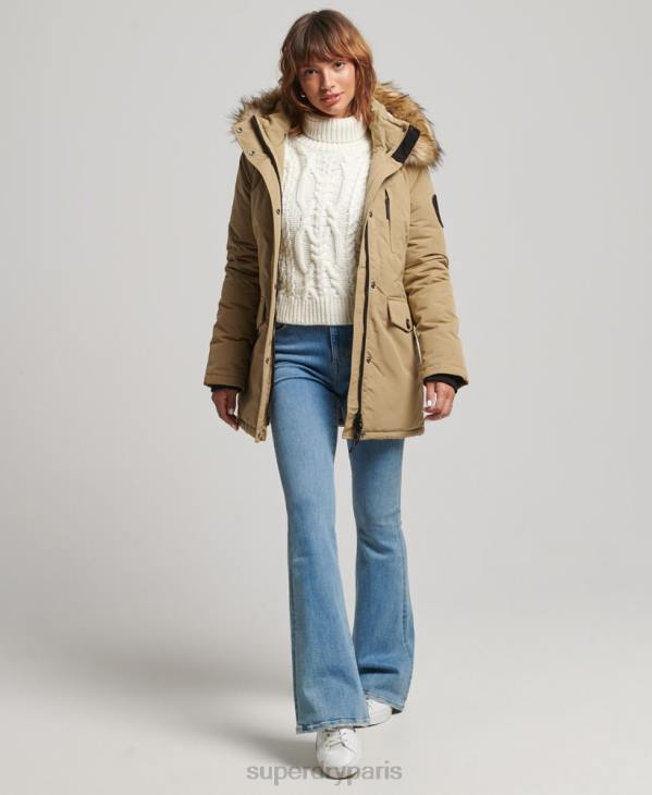Superdry femmes parka à capuche en fausse fourrure everest D64Z3774 vêtements brun